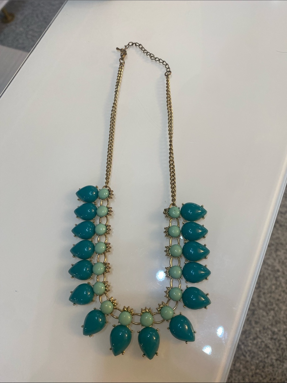 Teal Statement Bib Necklace with Gold Chain